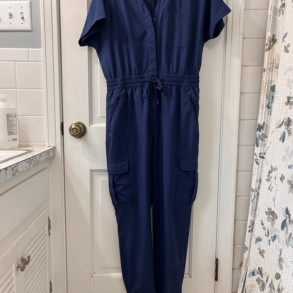 Wink Renew Women's 7 Pocket Stretch V-neck Cargo Jogger Jumpsuit